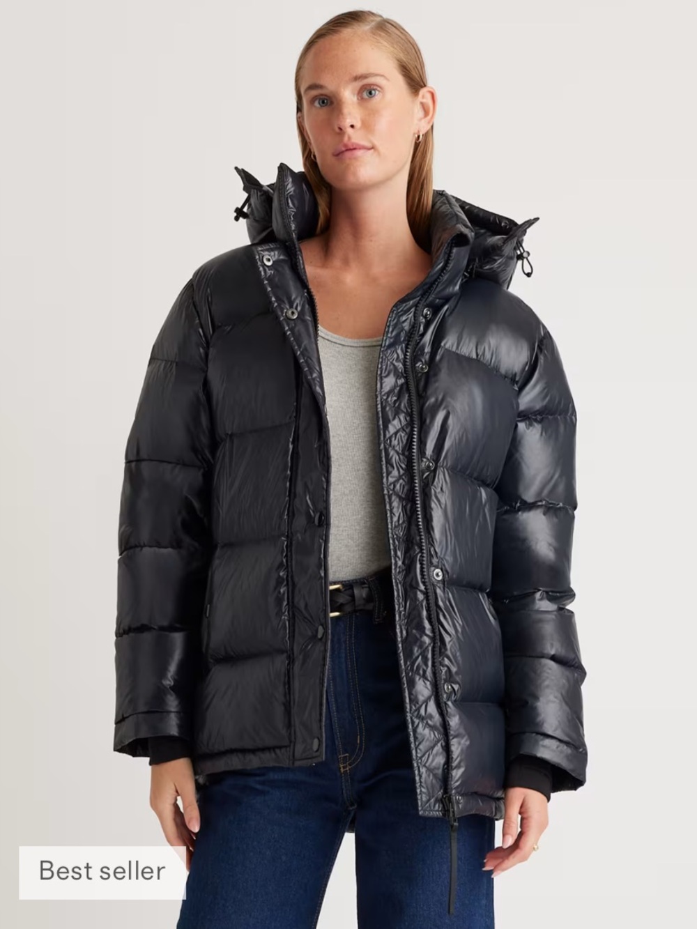 Quince Responsible Down Puffer Jacket Large Shiny Black